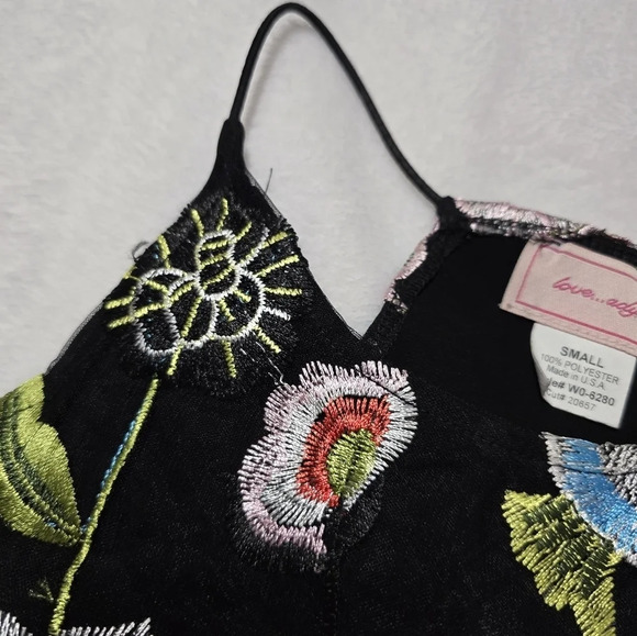 Love Ady Floral Embroidered Mini Shift Dress w/ Tulle Mesh Overlay, EUC! - Picture 9 of 14